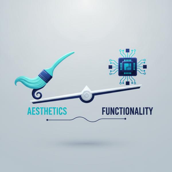 Modern vector infographic showing balance between website aesthetics and technical functionality.